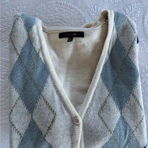 Cream and Blue Argyle Cardigan